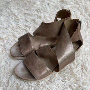 Eileen Fisher Sport Suede Criss Cross Banded Wedge Platform Sandals gold SZ 8.5